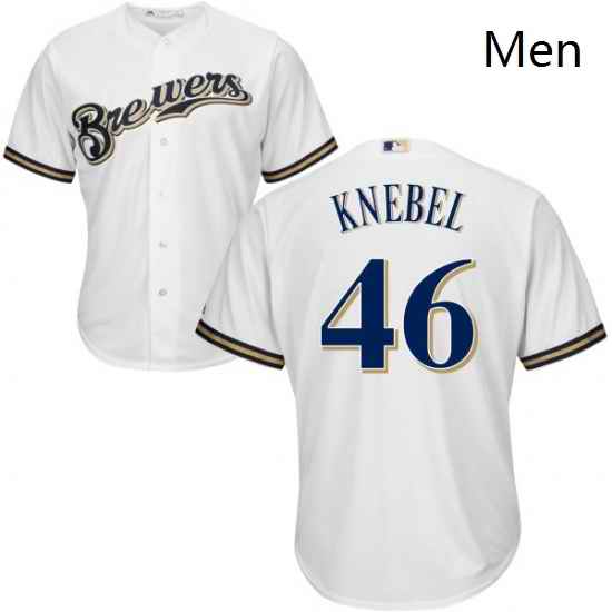 Mens Majestic Milwaukee Brewers 46 Corey Knebel Replica White Home Cool Base MLB Jersey